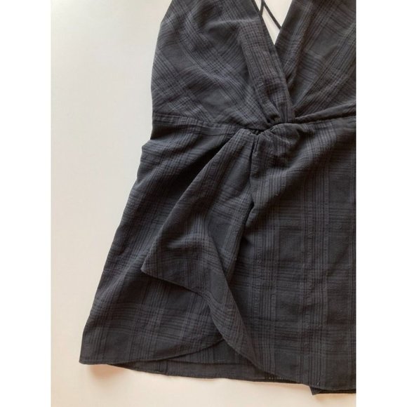 Aritzia WILFRED Pursuit Black Plaid Gauze V-Neck Twist Camisole Tank Top, Size M - Picture 7 of 16